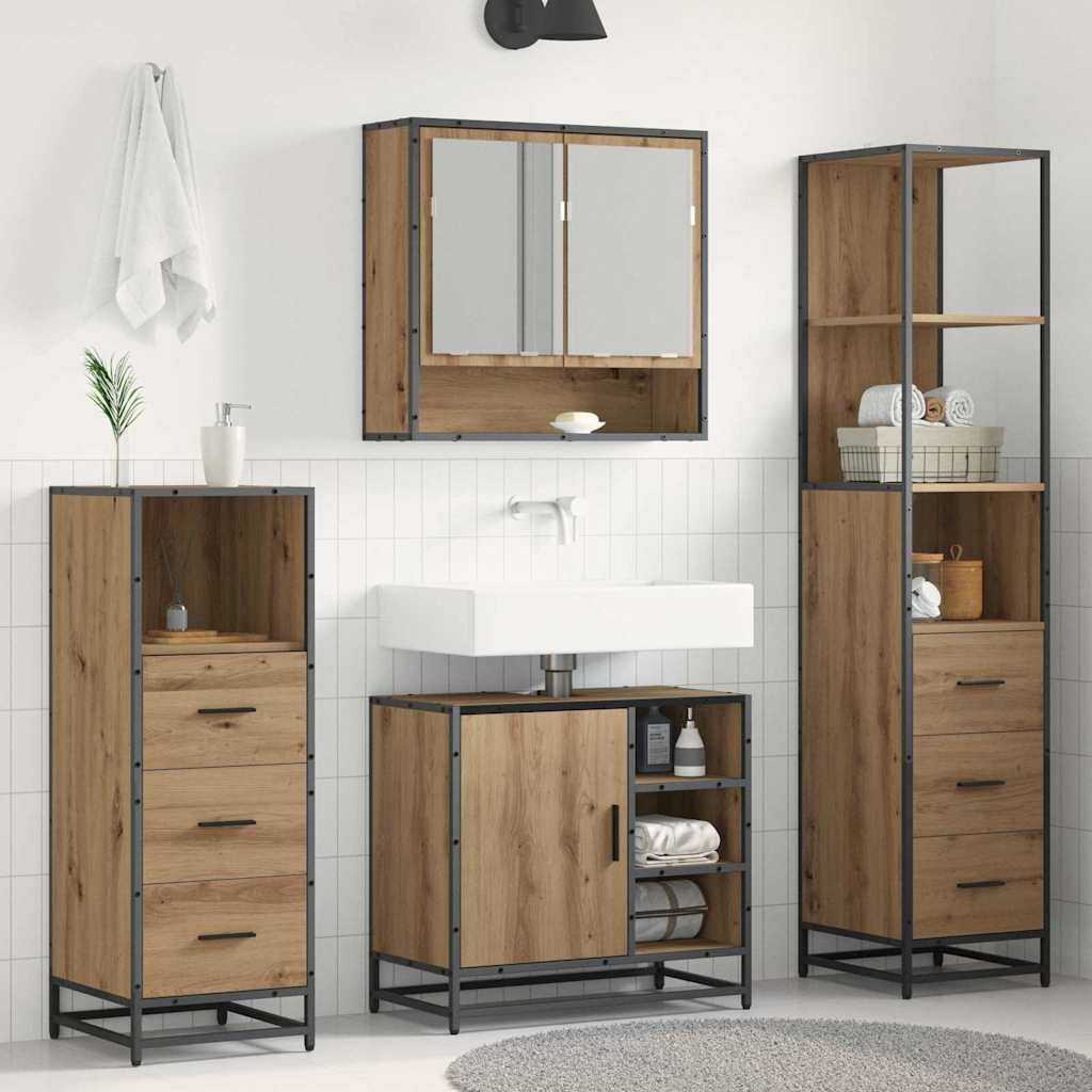 Set Di Mobili Per Il Bagno Con Porta 4 Pcs Rovere Artigianale
