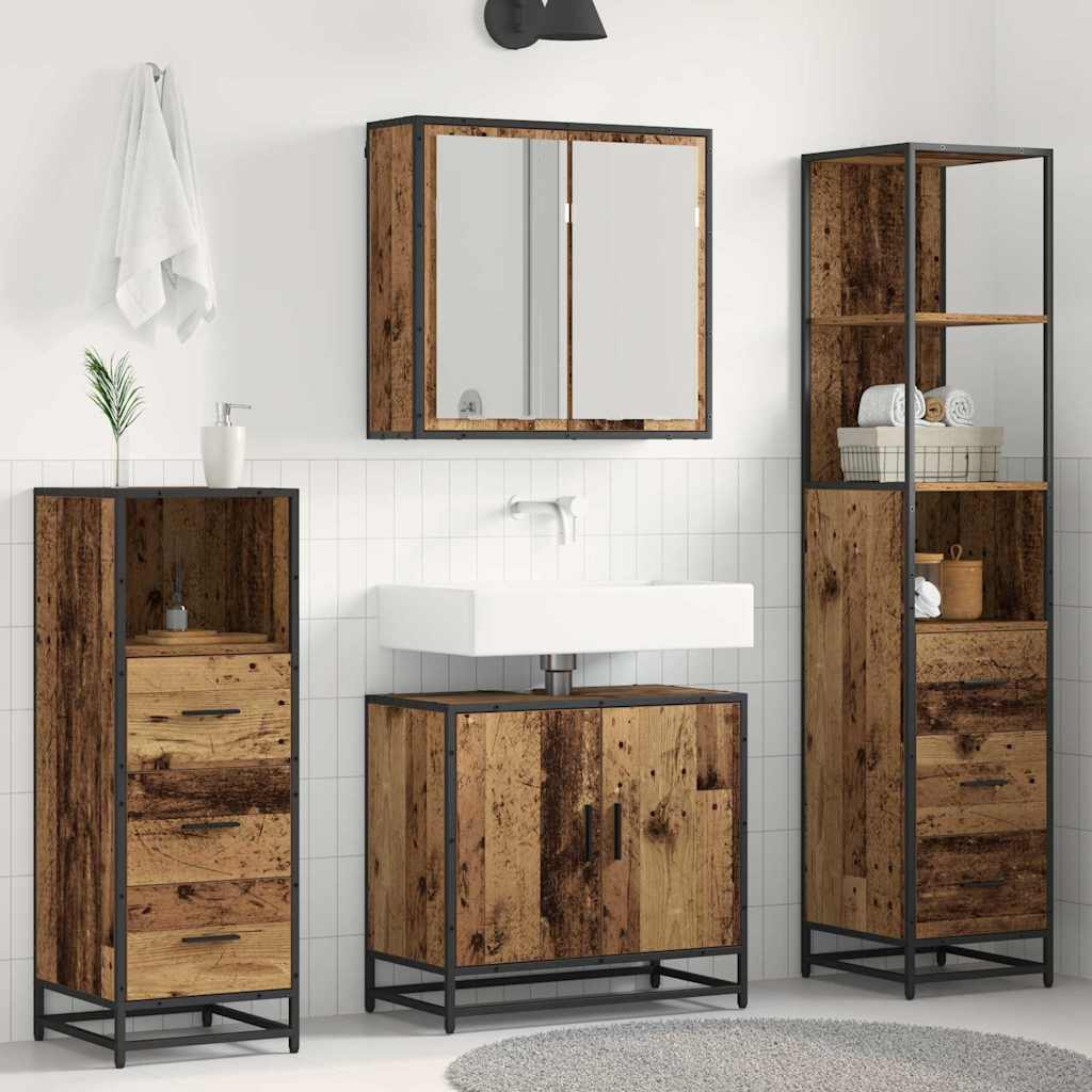 Set Di Mobili Per Il Bagno Con Cassetto 4 Pcs Legno Vecchio
