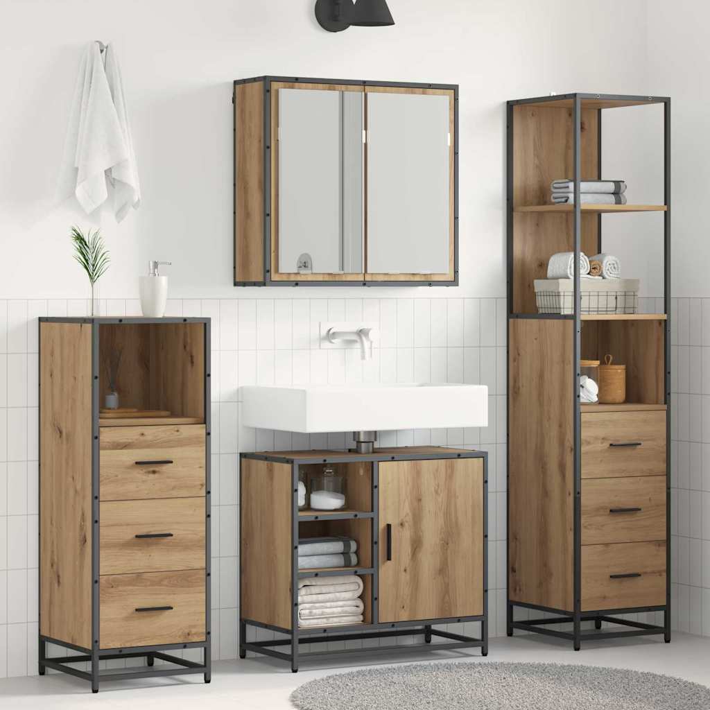 Set Di Mobili Per Il Bagno Con Porta 3 Pcs Rovere Artigianale