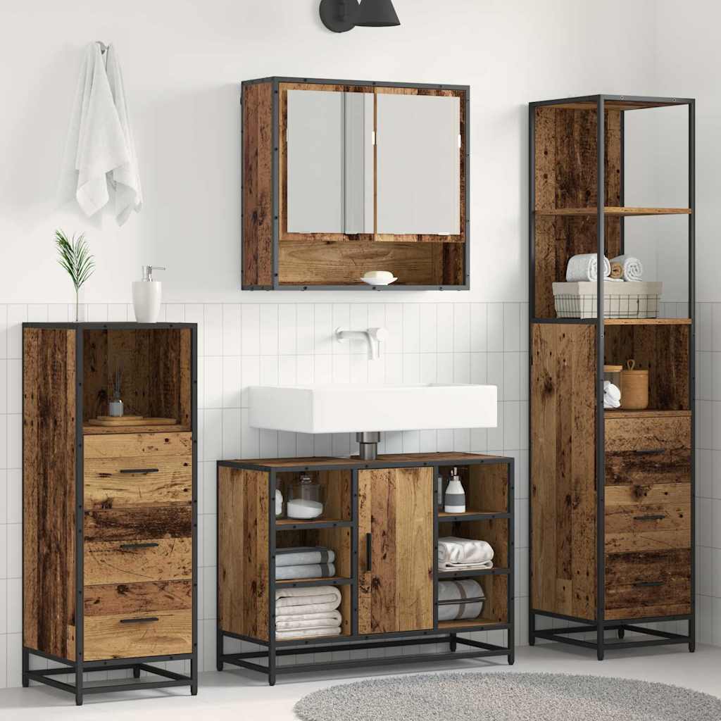 Set Di Mobili Per Il Bagno Con Cassetto 3 Pcs Legno Vecchio