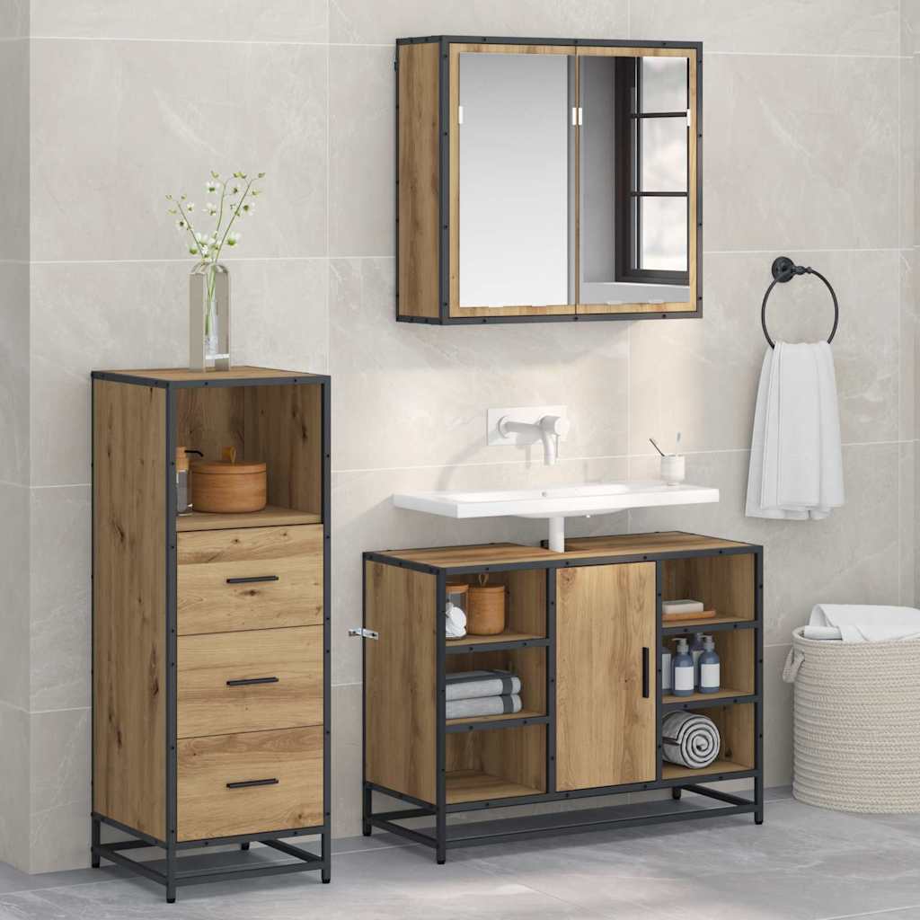 Set Di Mobili Per Il Bagno Con Porta 3 Pcs Rovere Artigianale
