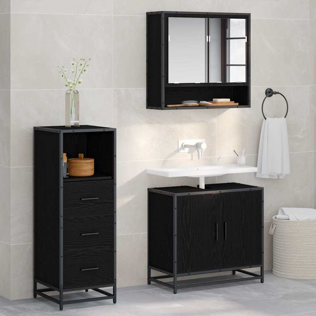 Set Di Mobili Per Il Bagno 3 Pcs Rovere Nero Legno Multistrato
