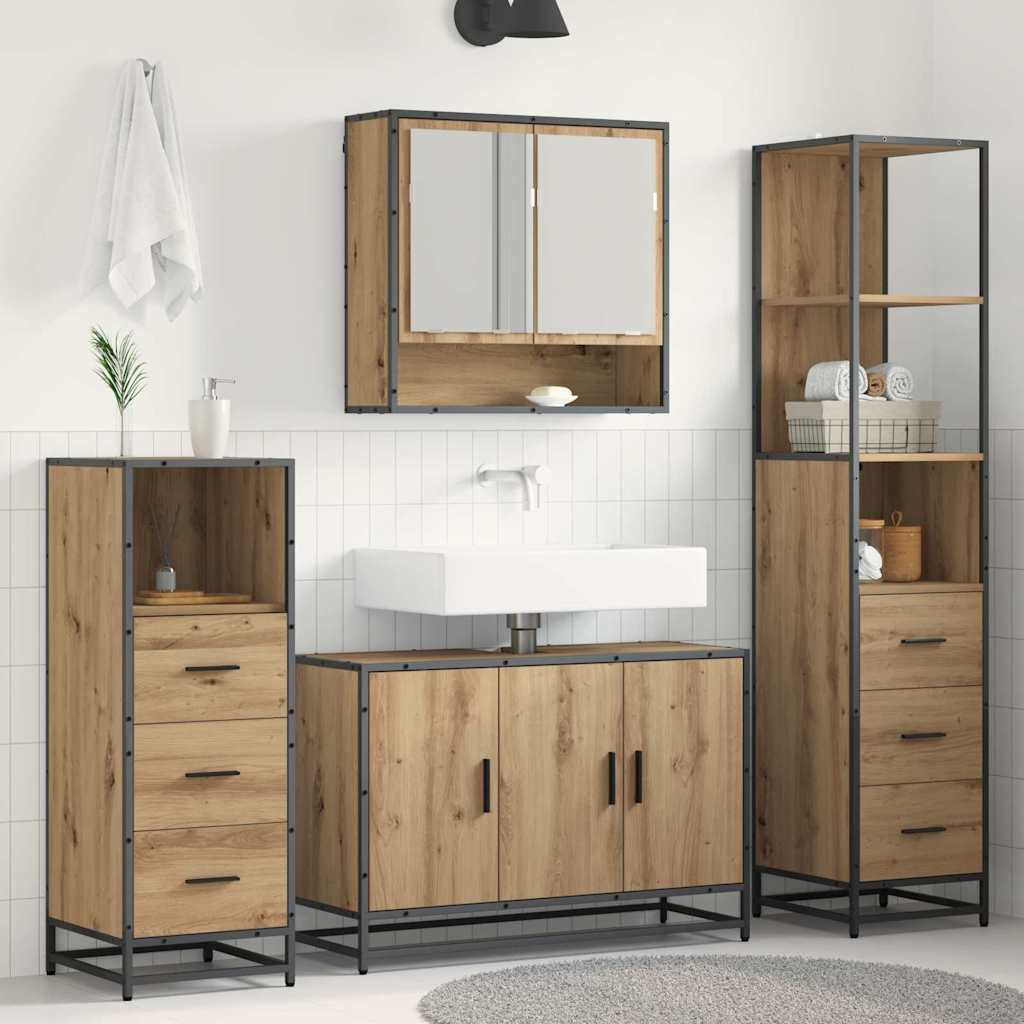 Set Di Mobili Per Il Bagno Con Porta 4 Pcs Rovere Artigianale