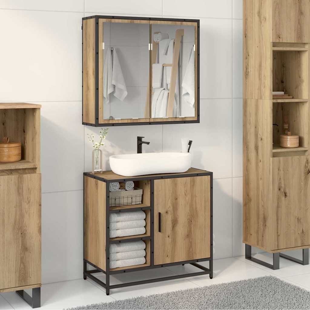 Set Di Mobili Per Il Bagno Con Porta 2 Pcs Rovere Artigianale