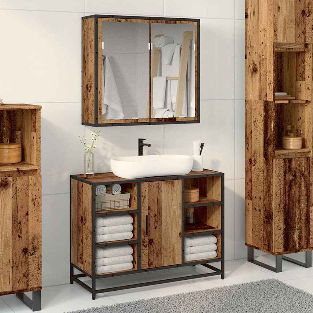 Set Di Mobili Per Il Bagno Con Lo Scaffale 2 Pcs Legno Vecchio