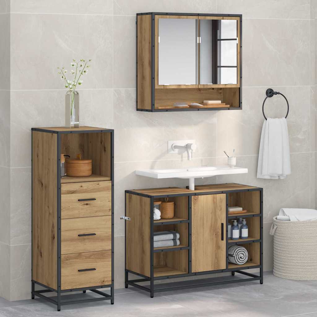 Set Di Mobili Per Il Bagno Con Porta 3 Pcs Rovere Artigianale