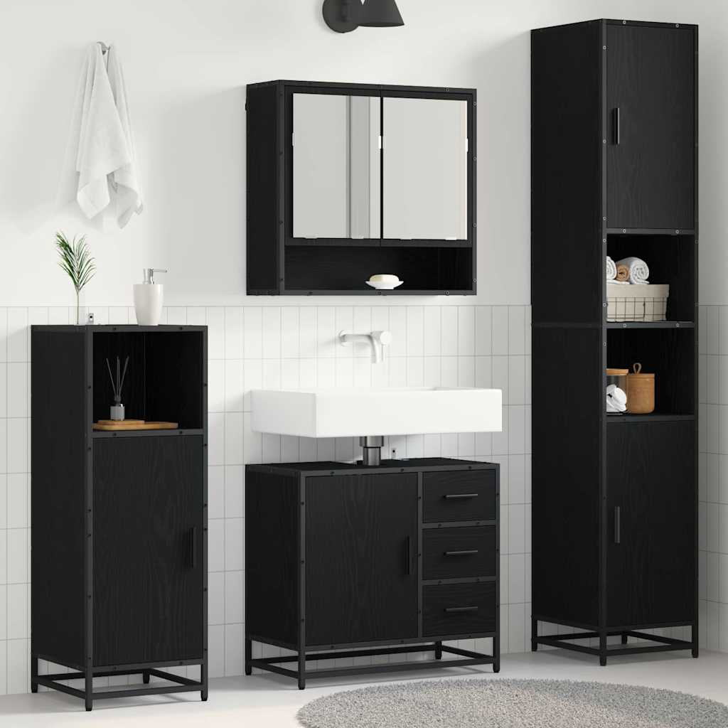 Set Di Mobili Per Il Bagno 4 Pcs Rovere Nero Legno Multistrato