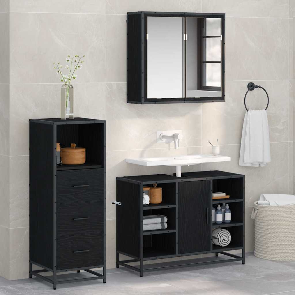Set Di Mobili Per Il Bagno 3 Pcs Rovere Nero Legno Multistrato