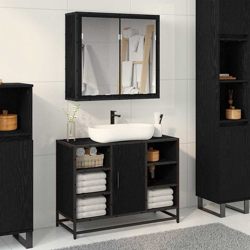 Set Di Mobili Per Il Bagno 2 Pcs Rovere Nero Legno Multistrato