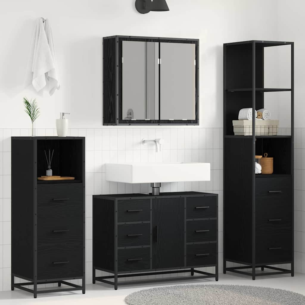 Set Di Mobili Per Il Bagno 4 Pcs Rovere Nero Legno Multistrato