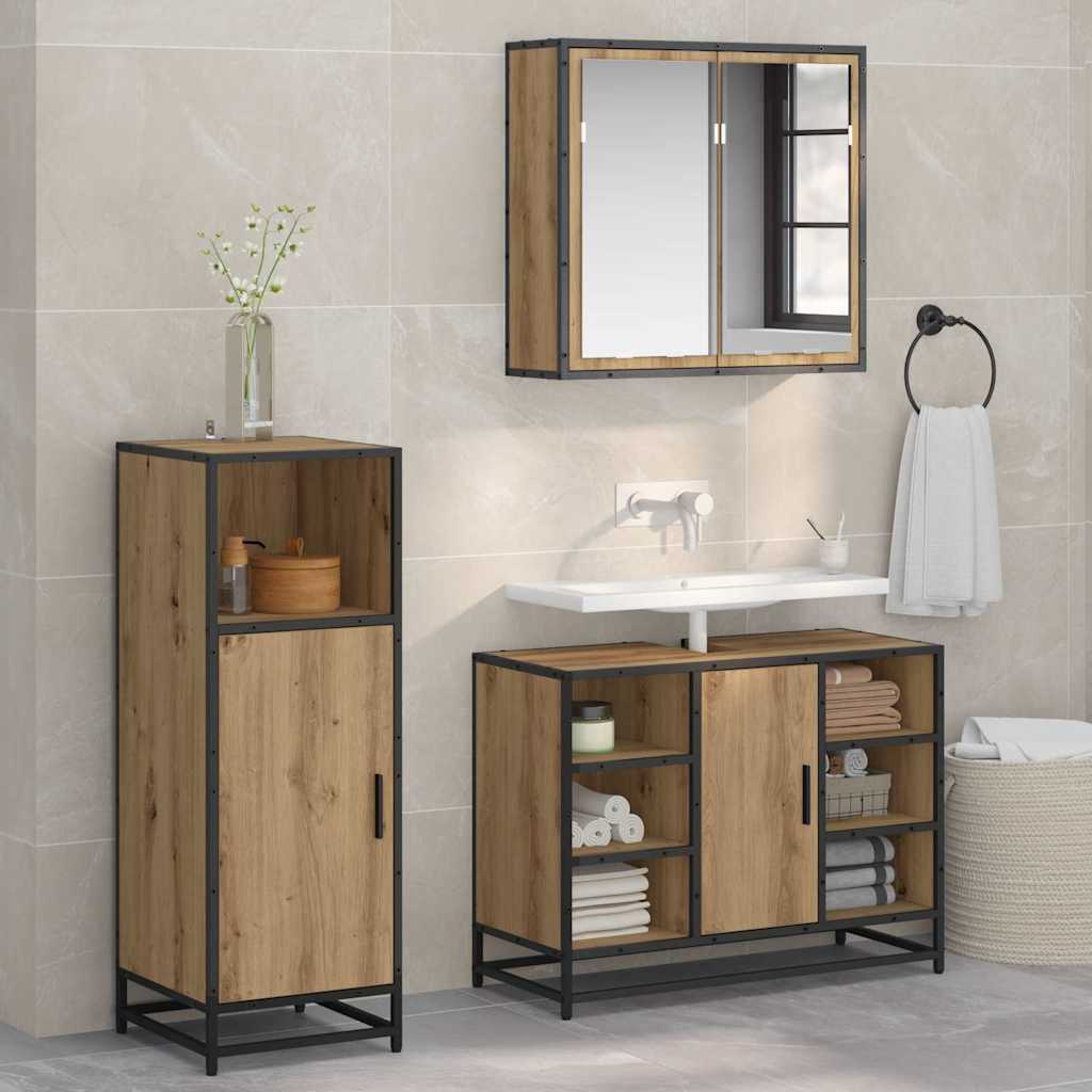 Set Di Mobili Per Il Bagno Con Porta 3 Pcs Rovere Artigianale