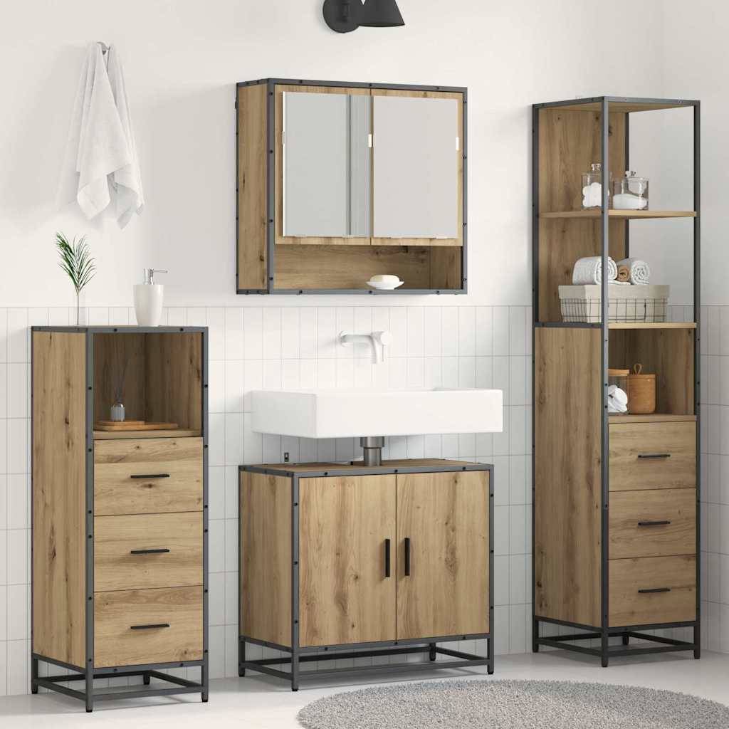 Set Di Mobili Per Il Bagno Con Porta 4 Pcs Rovere Artigianale