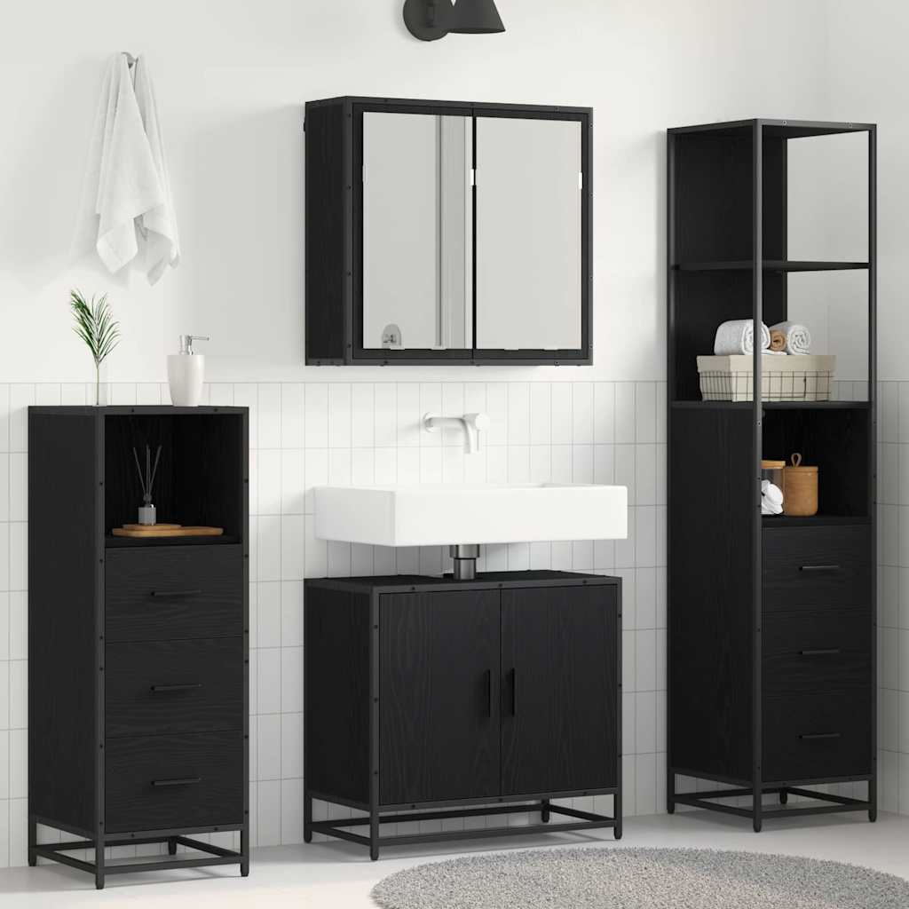 Set Di Mobili Per Il Bagno 4 Pcs Rovere Nero Legno Multistrato