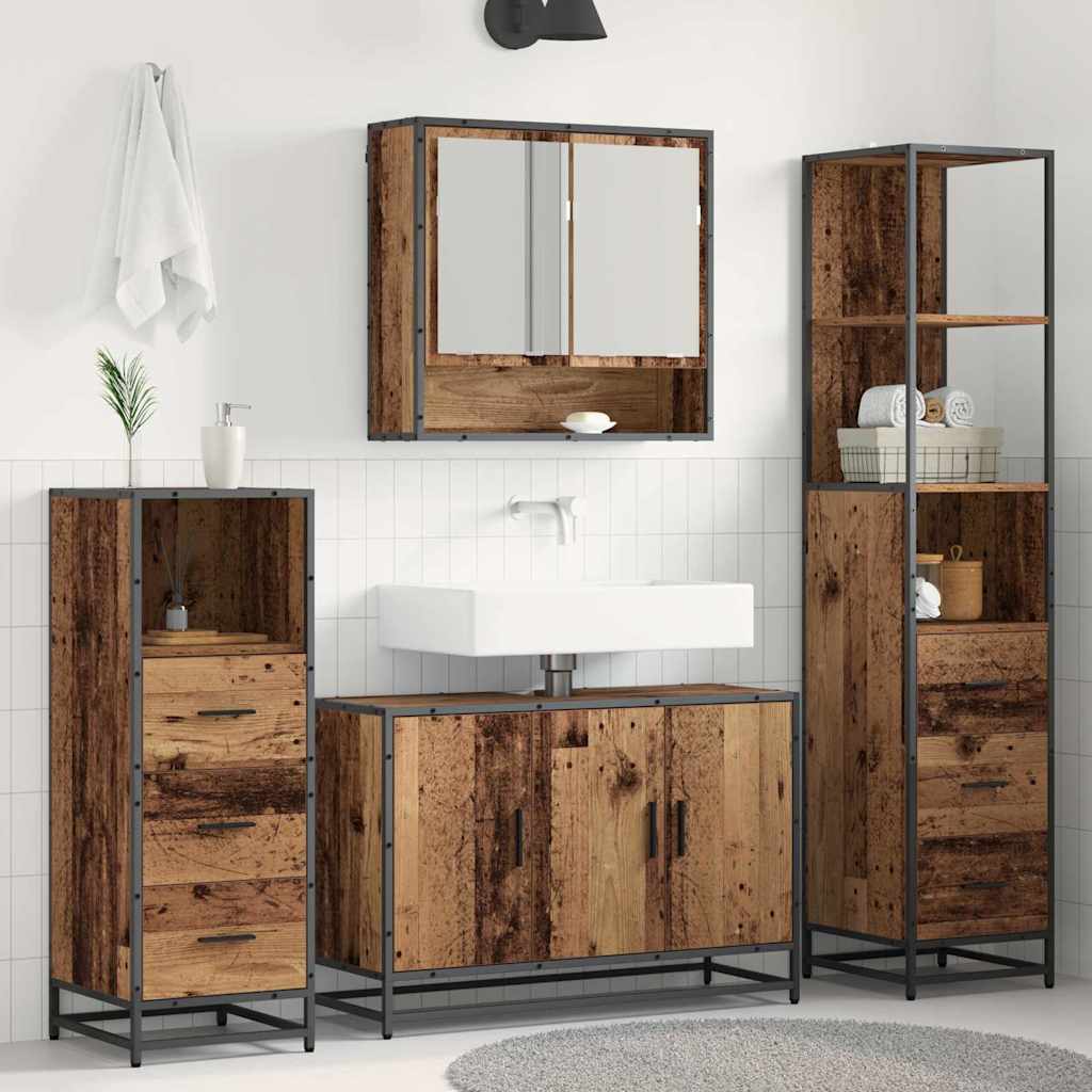 Set Di Mobili Per Il Bagno Con Cassetto 4 Pcs Legno Vecchio