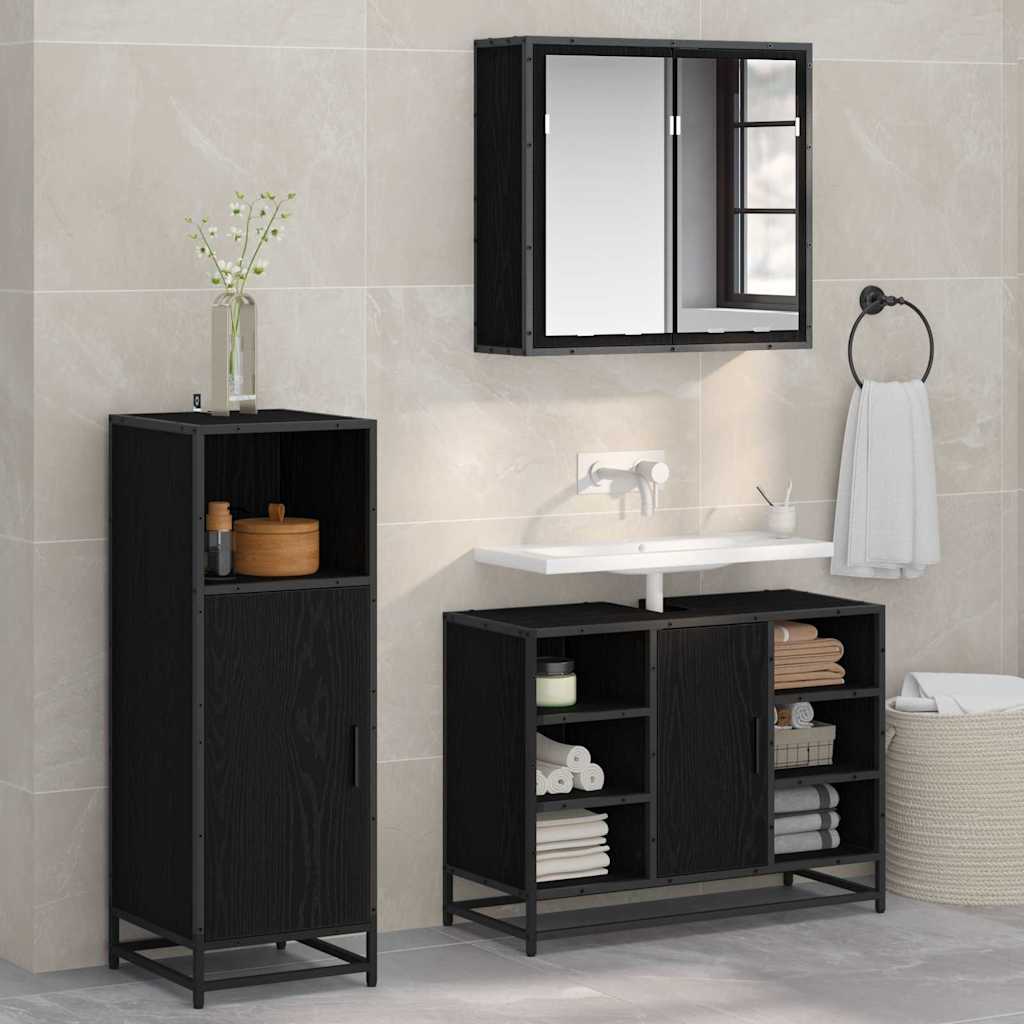 Set Di Mobili Per Il Bagno 3 Pcs Rovere Nero Legno Multistrato