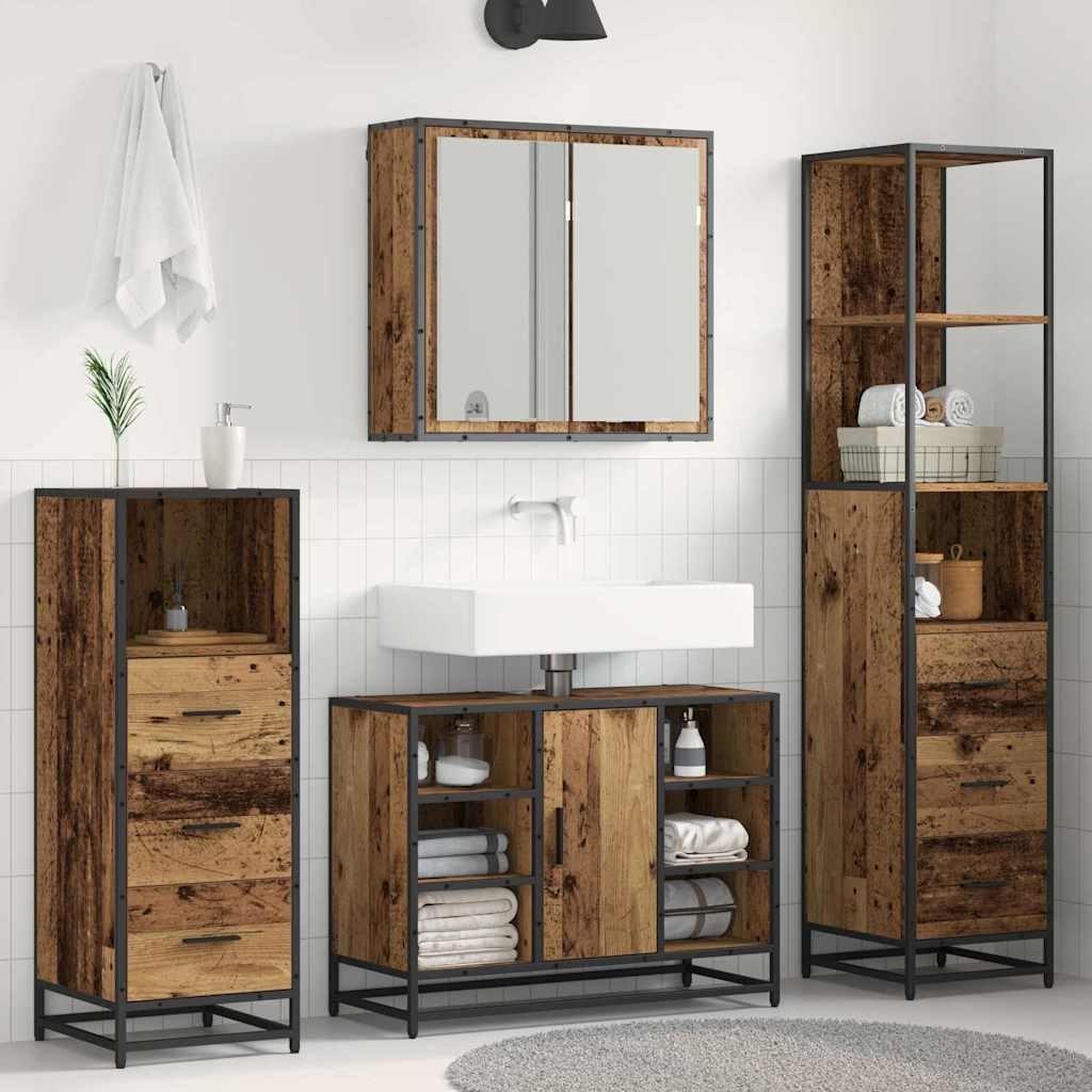 Set Di Mobili Per Il Bagno Con Cassetto 3 Pcs Legno Vecchio
