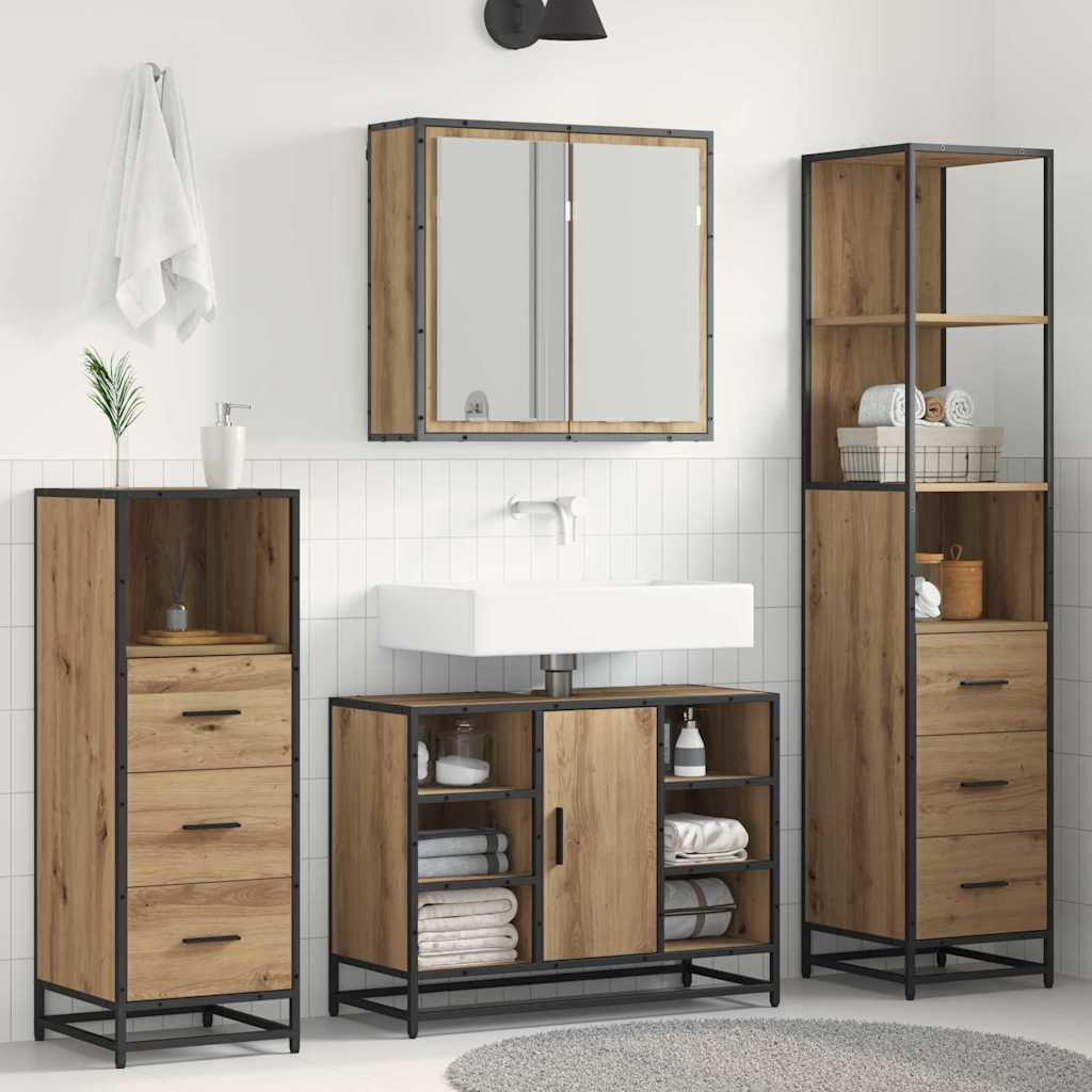 Set Di Mobili Per Il Bagno Con Porta 3 Pcs Rovere Artigianale