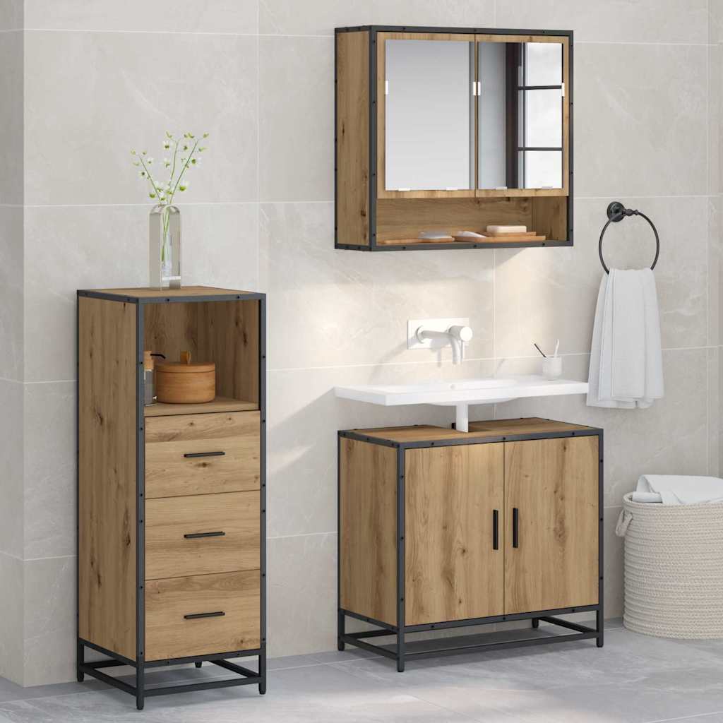 Set Di Mobili Per Il Bagno Con Porta 3 Pcs Rovere Artigianale