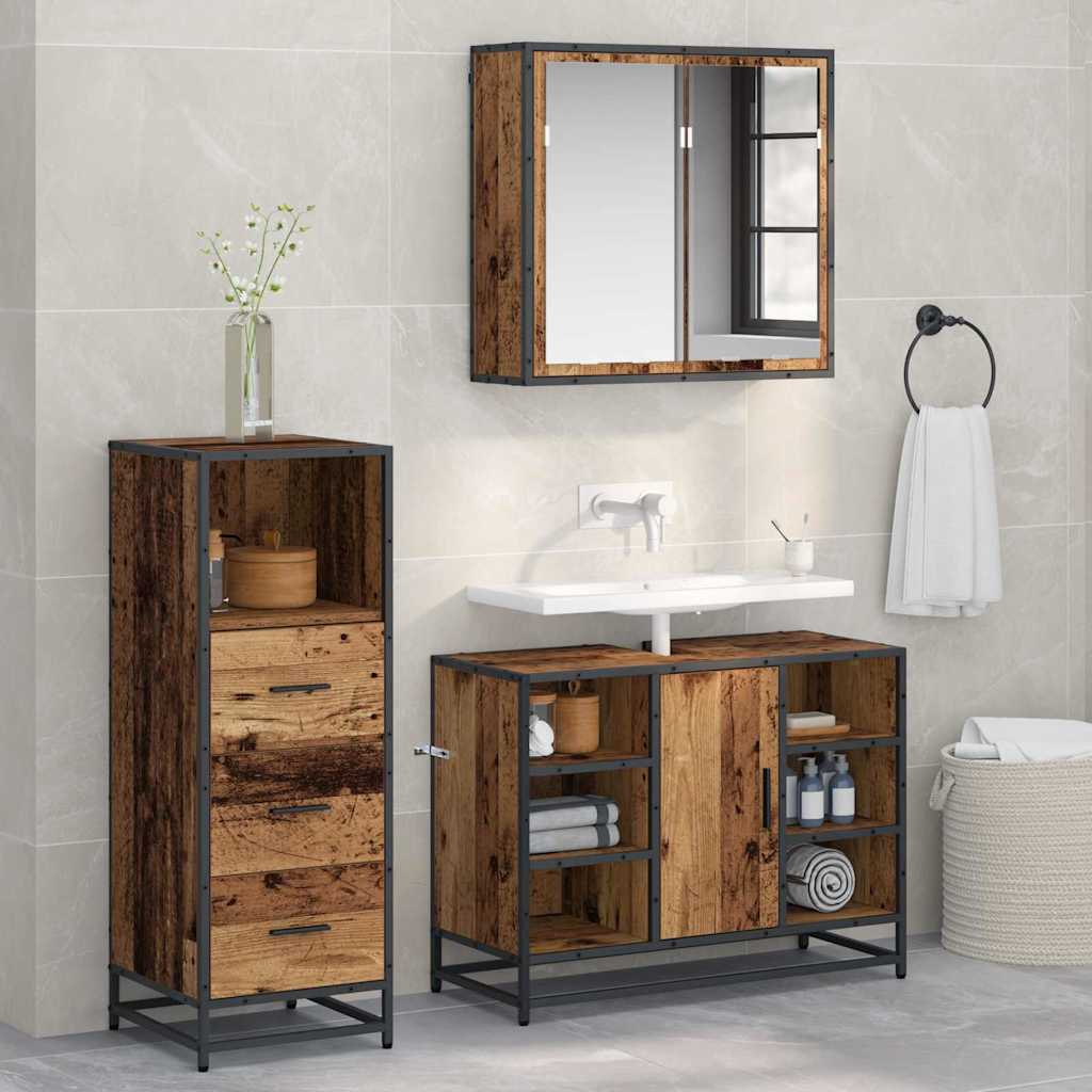 Set Di Mobili Per Il Bagno Con Cassetto 3 Pcs Legno Vecchio