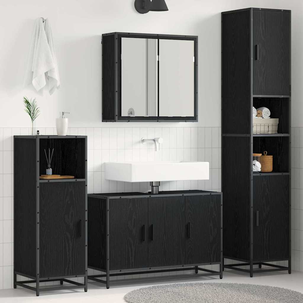 Set Di Mobili Per Il Bagno 4 Pcs Rovere Nero Legno Multistrato