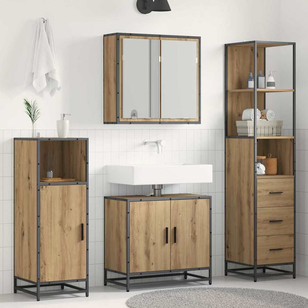 Set Di Mobili Per Il Bagno Con Porta 3 Pcs Rovere Artigianale