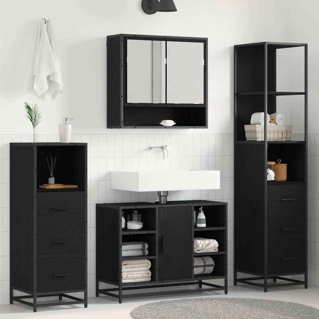 Set Di Mobili Per Il Bagno 3 Pcs Rovere Nero Legno Multistrato