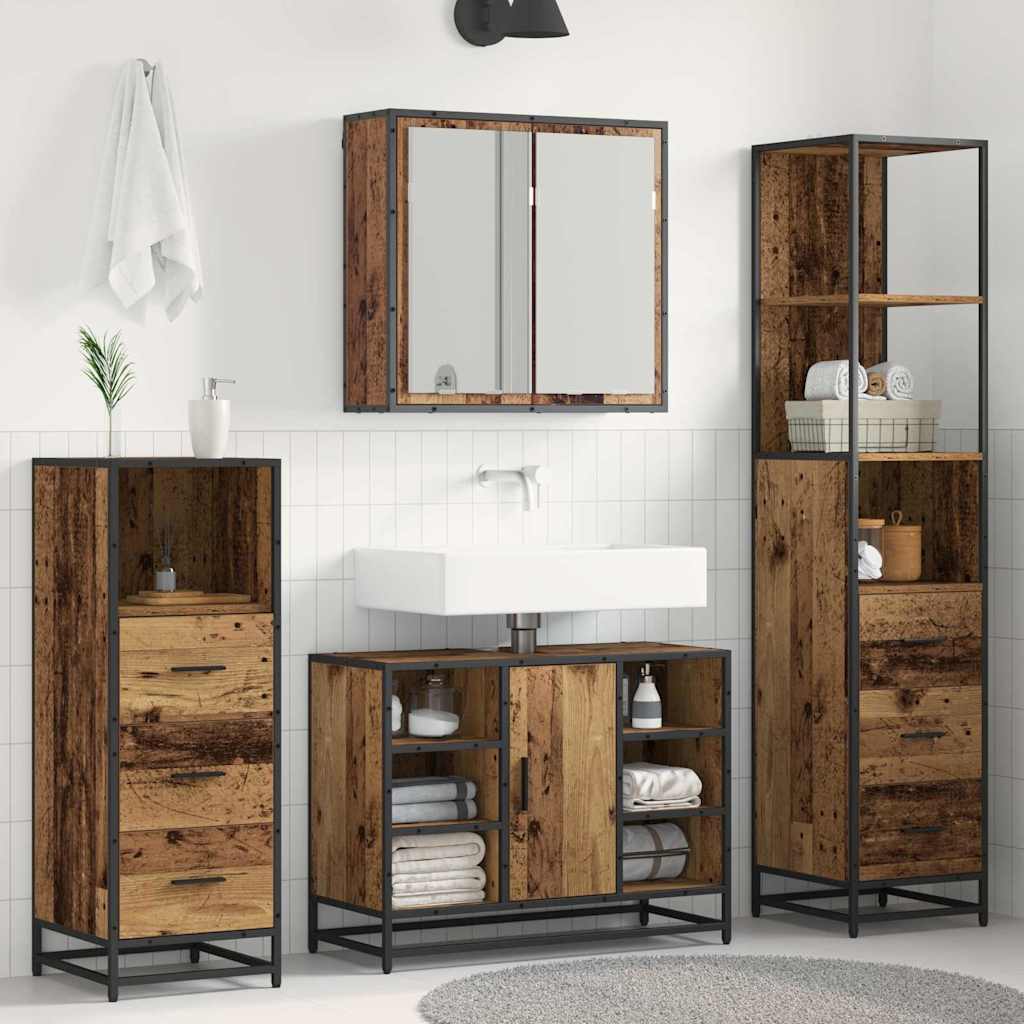 Set Di Mobili Per Il Bagno Con Cassetto 4 Pcs Legno Vecchio