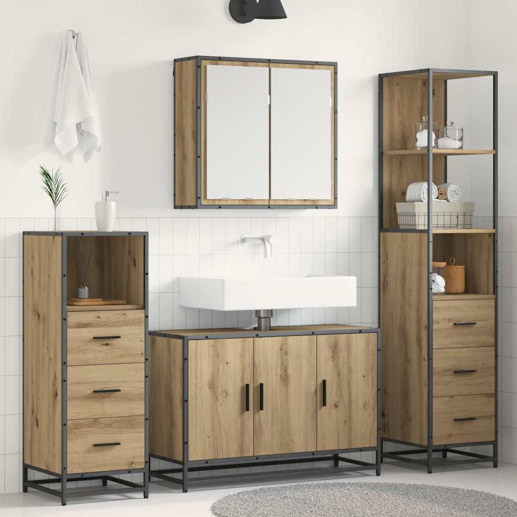 Set Di Mobili Per Il Bagno Con Porta 4 Pcs Rovere Artigianale