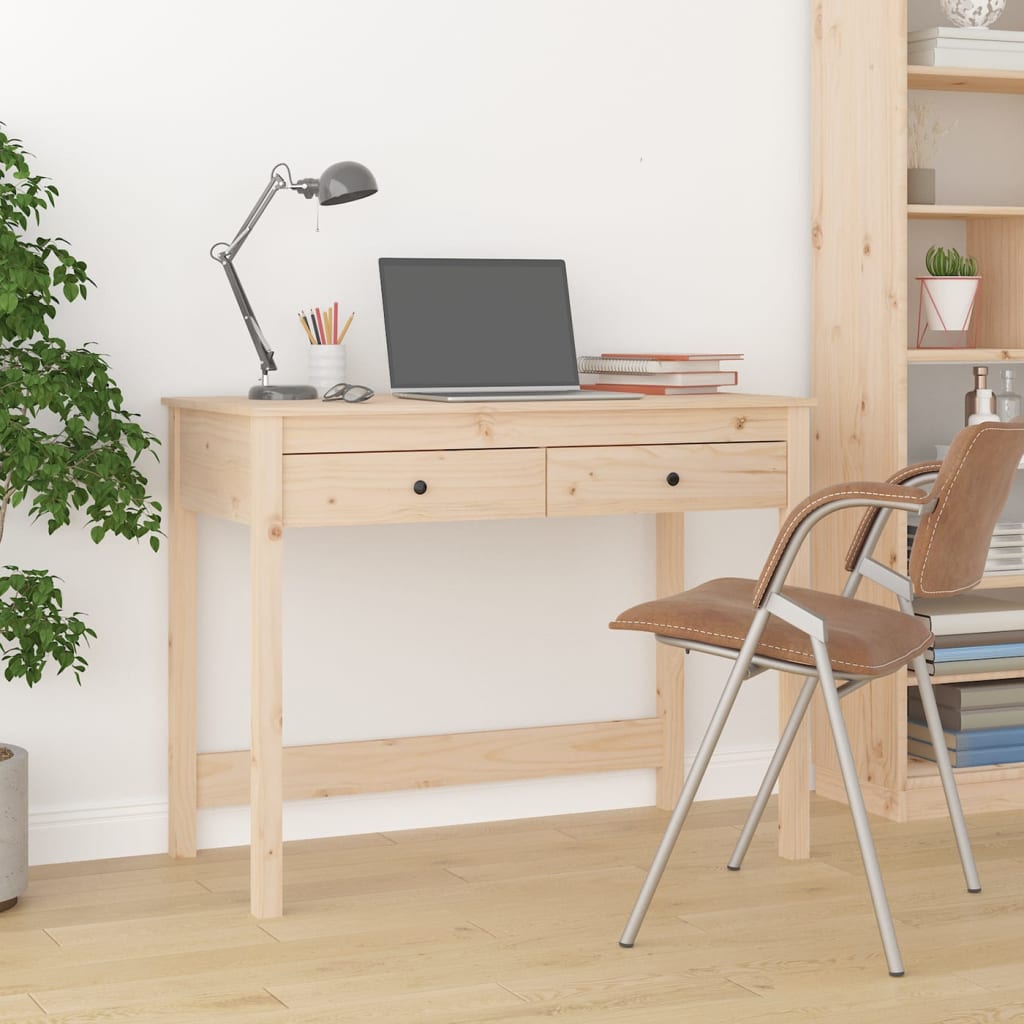 Scrivania Con Cassetti 100x50x78 Cm In Legno Massello Di Pino