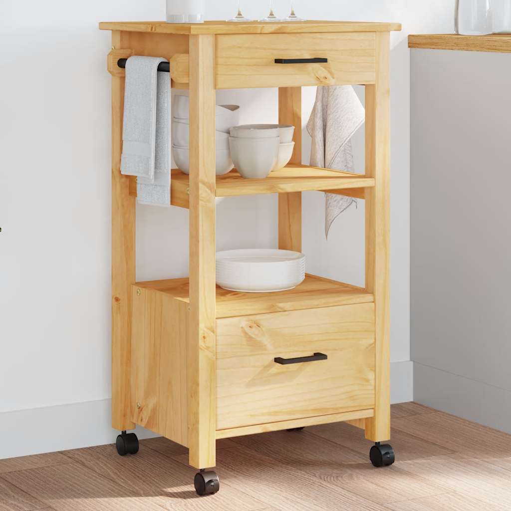Carrello Da Cucina Monza 48x40x88,5 Cm In Legno Massello Di Pino