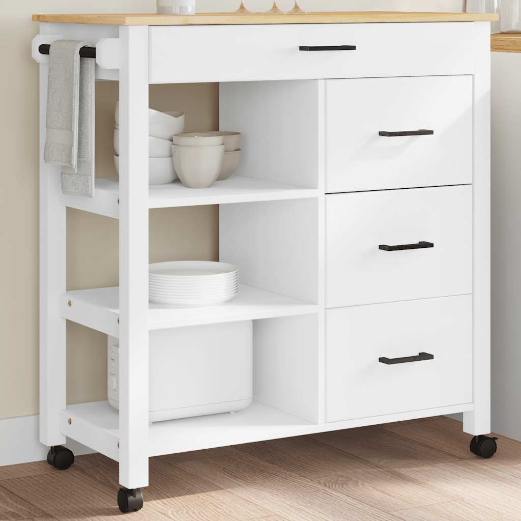 Carrello Da Cucina Monza 84x40x88,5 Cm In Legno Massello Di Pino