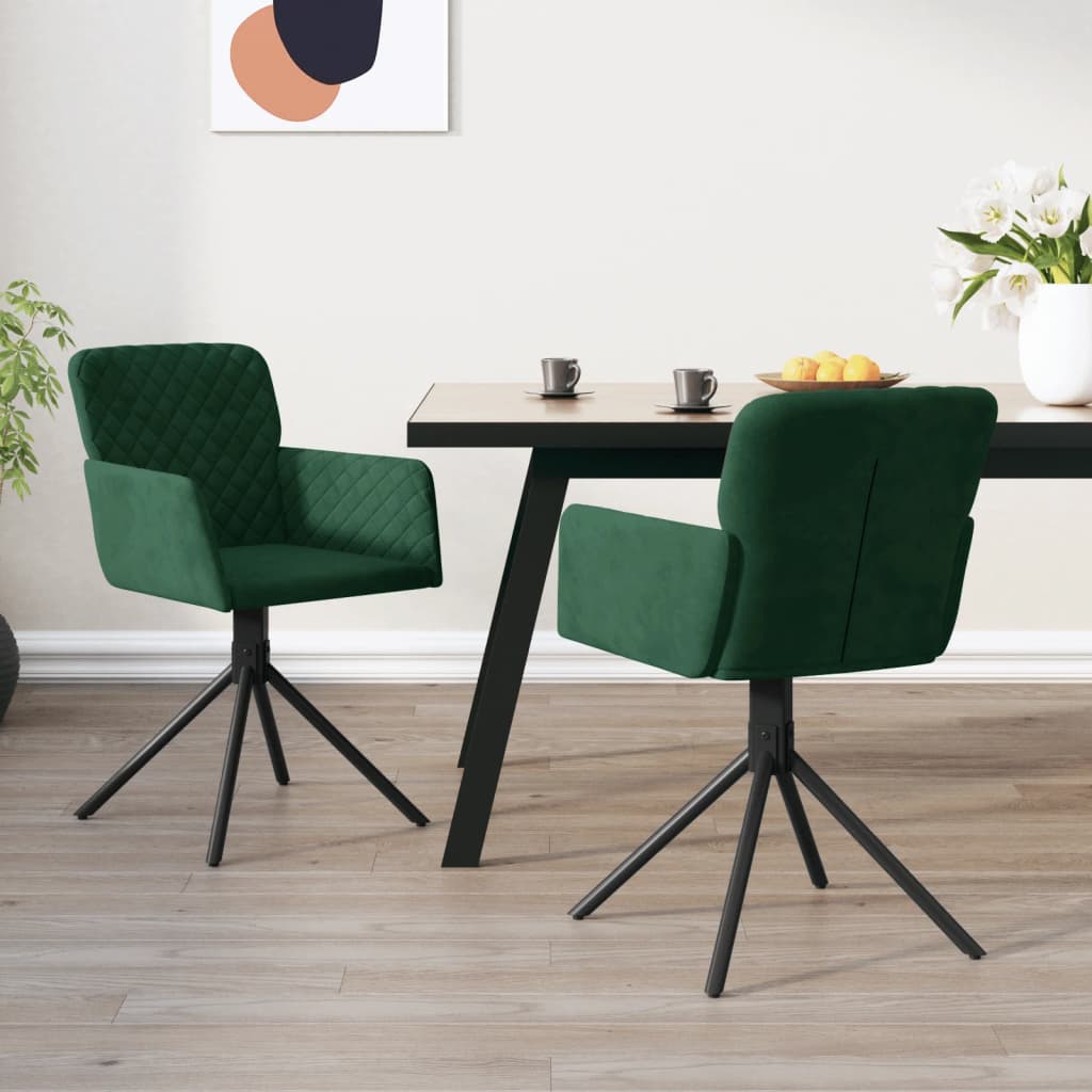 Sedie Da Pranzo Girevoli 2 Pz Verde Scuro In Velluto