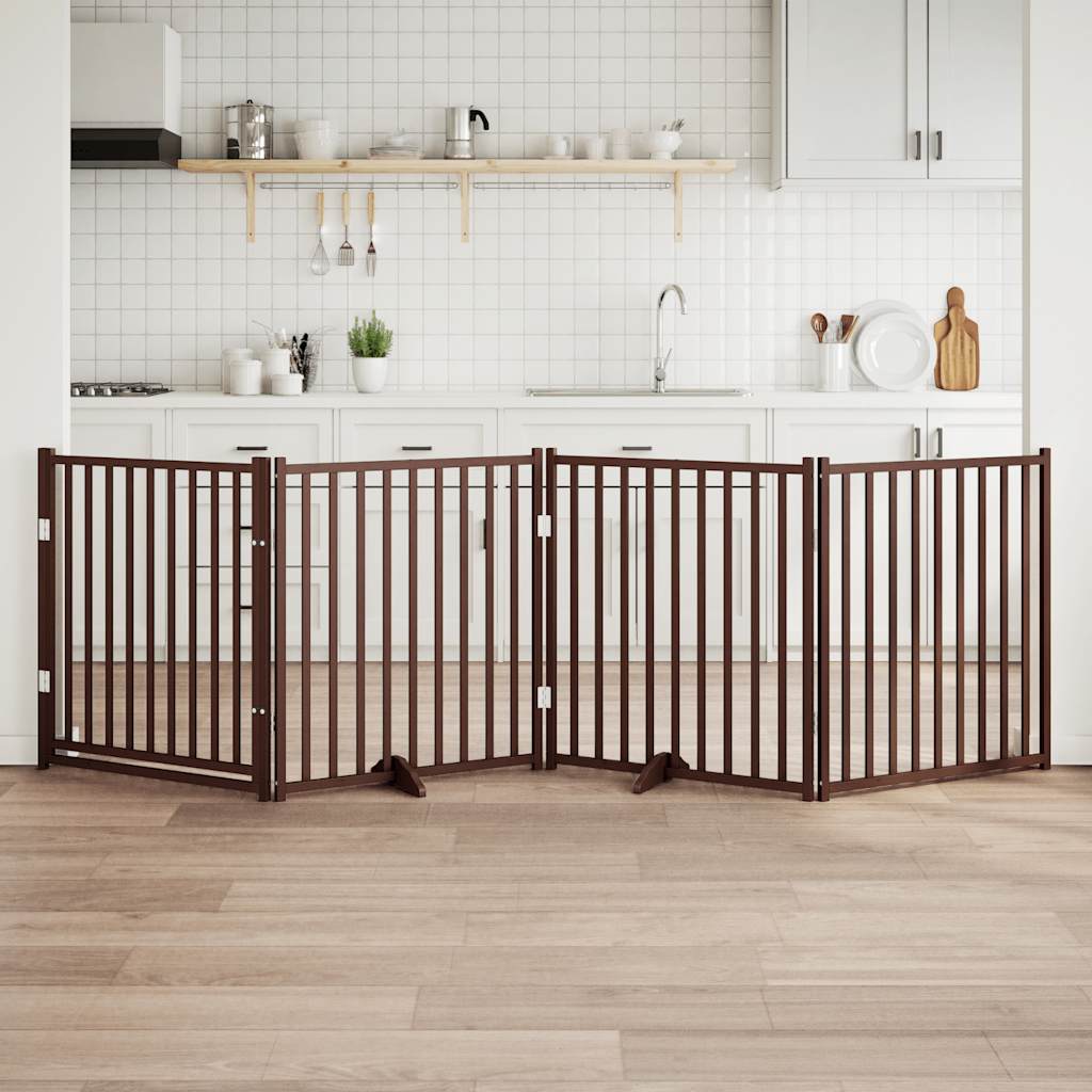 Cancello Cani Pieghevole Marrone 4pannelli 320cm Massello Abete