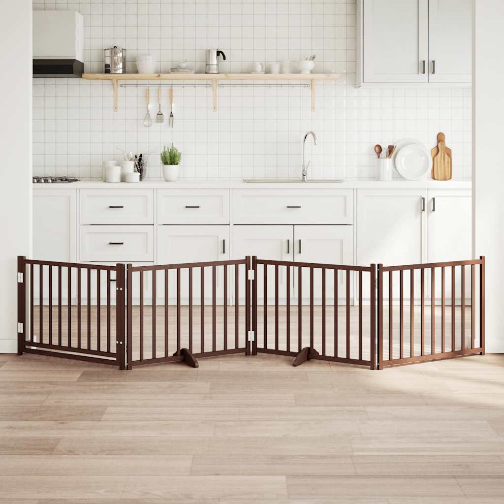 Cancello Cani Pieghevole Marrone 4pannelli 320cm Massello Abete