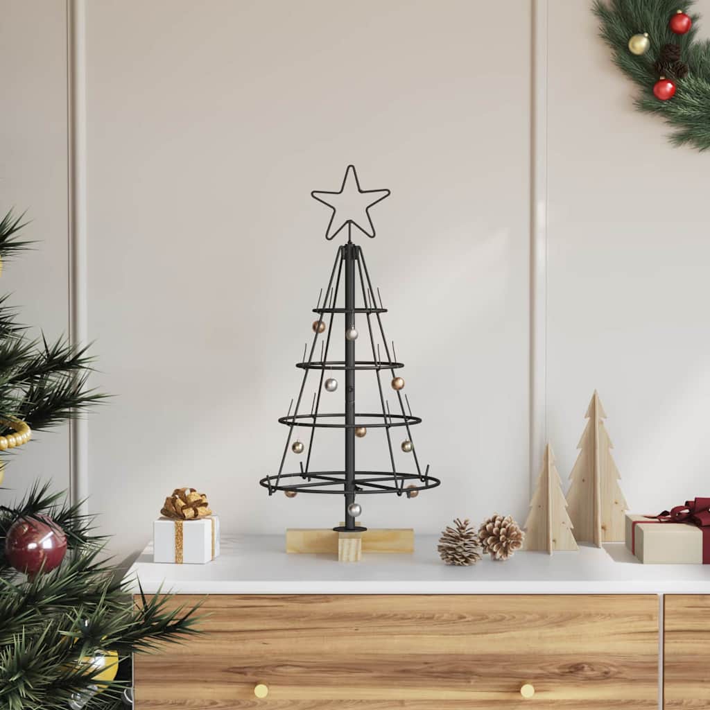 Albero A Cono Di Natale Con Supporto Nero 60 Cm Acciaio