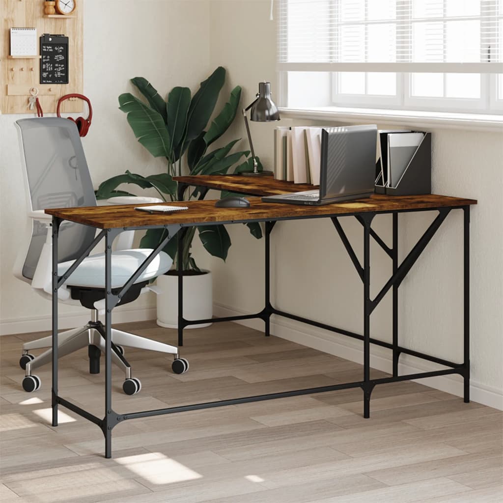 Scrivania Rovere Fumo 149x149x75 Cm In Legno Multistrato
