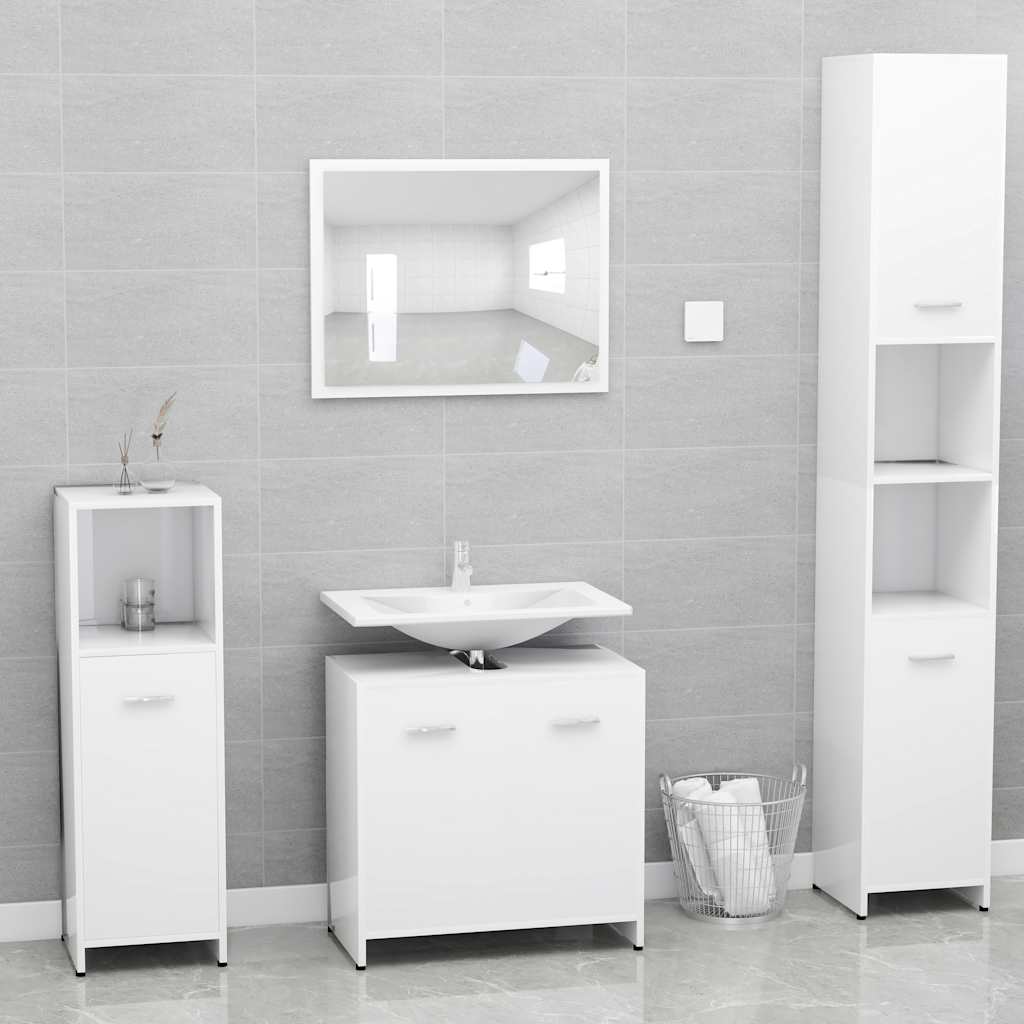 Set Mobili Da Bagno Bianco In Legno Multistrato