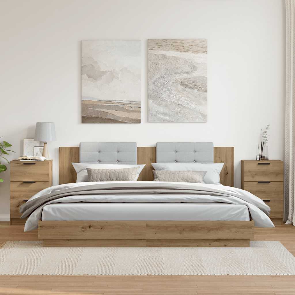Comodini 2pz Rovere Artigianale 40x36x65cm In Legno Multistrato