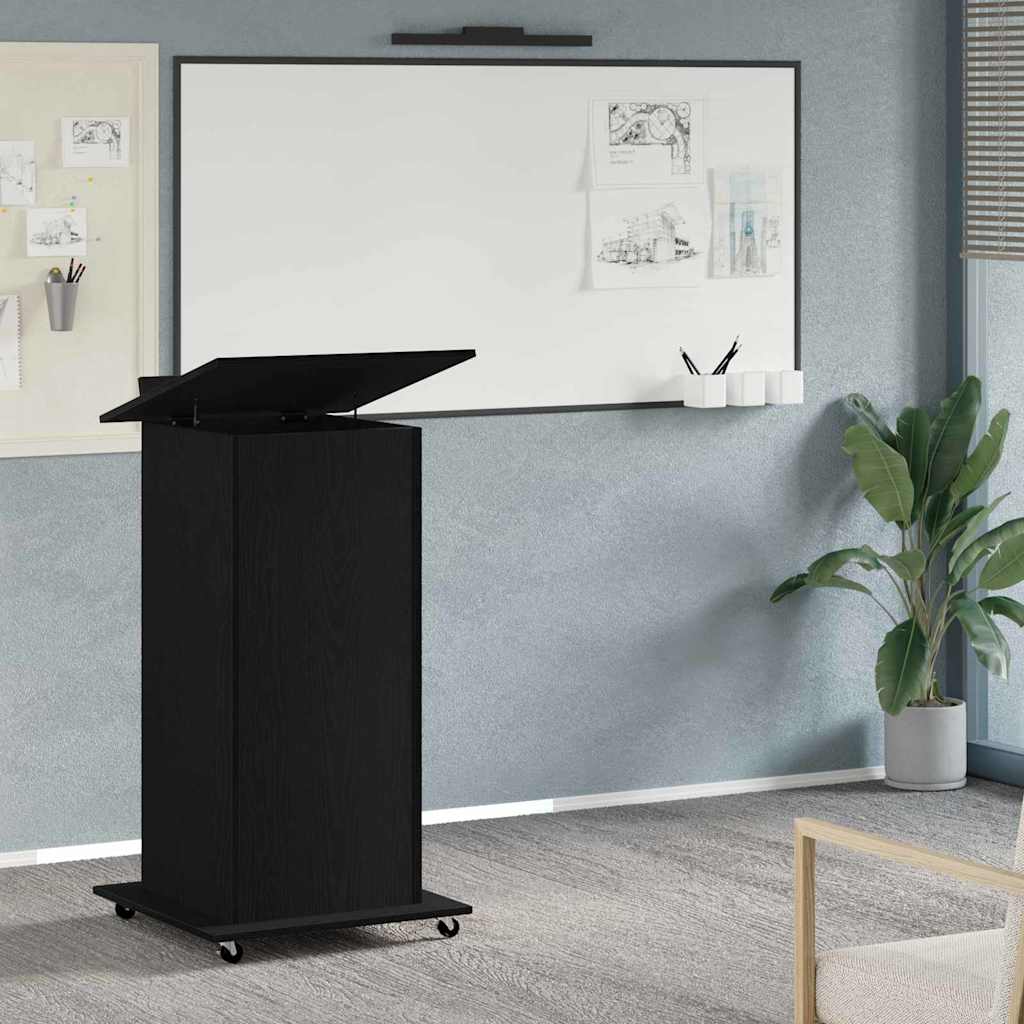 Podio Con Ruota Rovere Nero 55 X 55 X 107 Cm Legno Multistrato