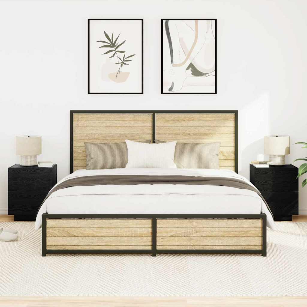 Armadio Da Notte Con Cassetto 2 Pcs Rovere Nero 45 X 40 X 55 cm - Image 4