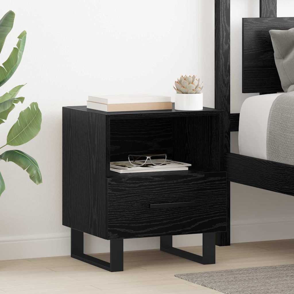 Armadio Da Notte Con Cassetto Rovere Nero 40 X 35 X 47,5 cm
