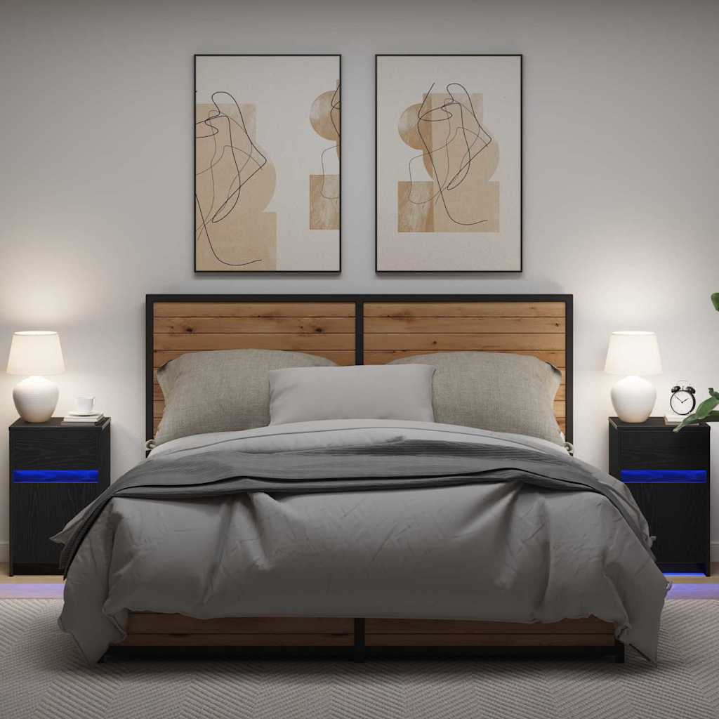 Armadio Da Letto Led 2 Pcs Rovere Nero 38 X 34 X 61 cm