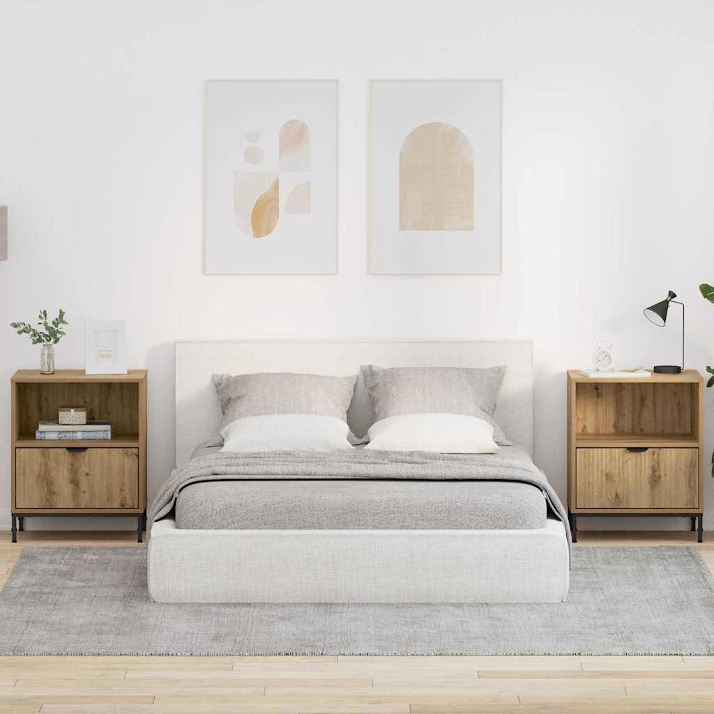 Comodini Con Cassetto 2 Pcs Rovere Artigianale 49 X 36 X 61 cm