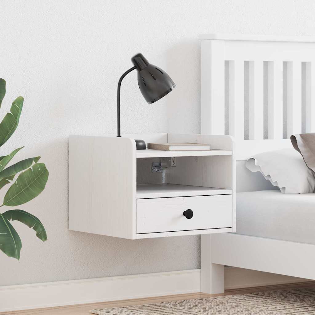 Comodino Bianco 38 X 36 X 29.5 Cm Legno Di Pino Massello