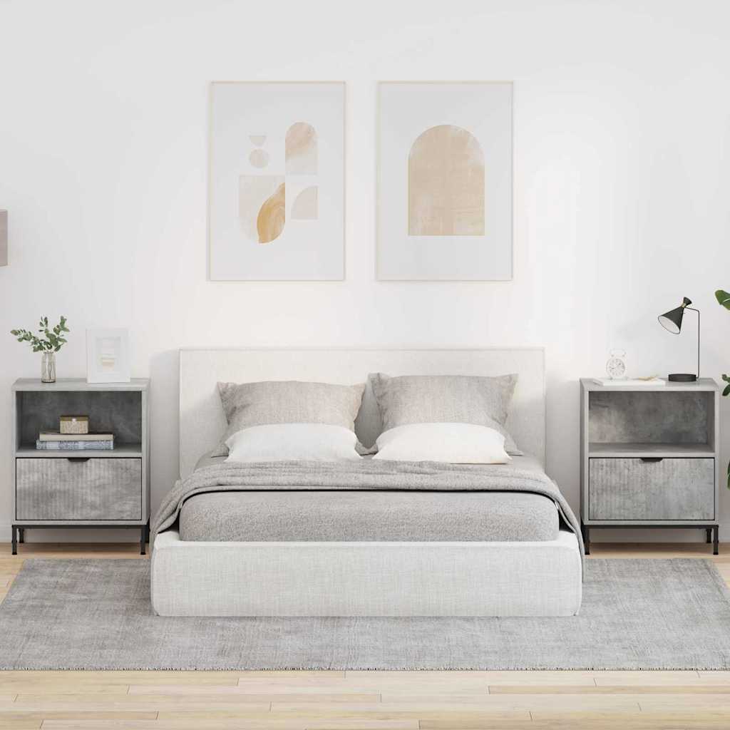 Comodini 2 Pcs Grigio Cemento 49 X 36 X 61 Cm Legno Multistrato