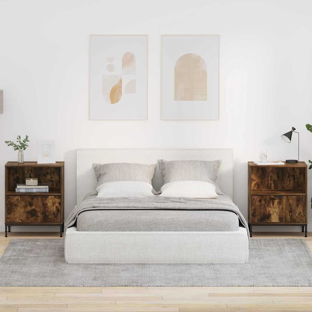Comodini 2 Pcs Rovere Fumo 49 X 36 X 61 Cm Legno Multistrato