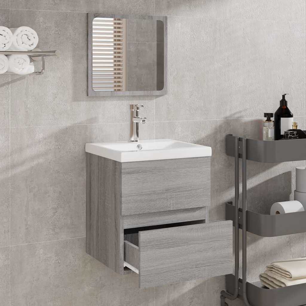 Mobile Da Bagno Con Specchio Grigio Sonoma In Legno Multistrato - Image 3