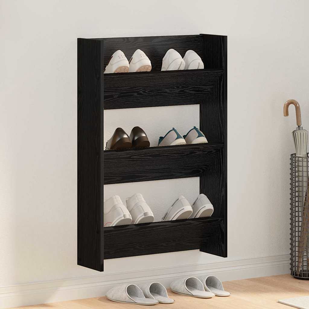 Armadio Per Scarpe Da Muro Rovere Nero 60 X 18 X 90 cm