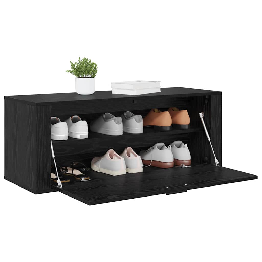 Mobile Per Scarpe Con Lo Scaffale Rovere Nero 100 X 35 X 38 cm - Image 3