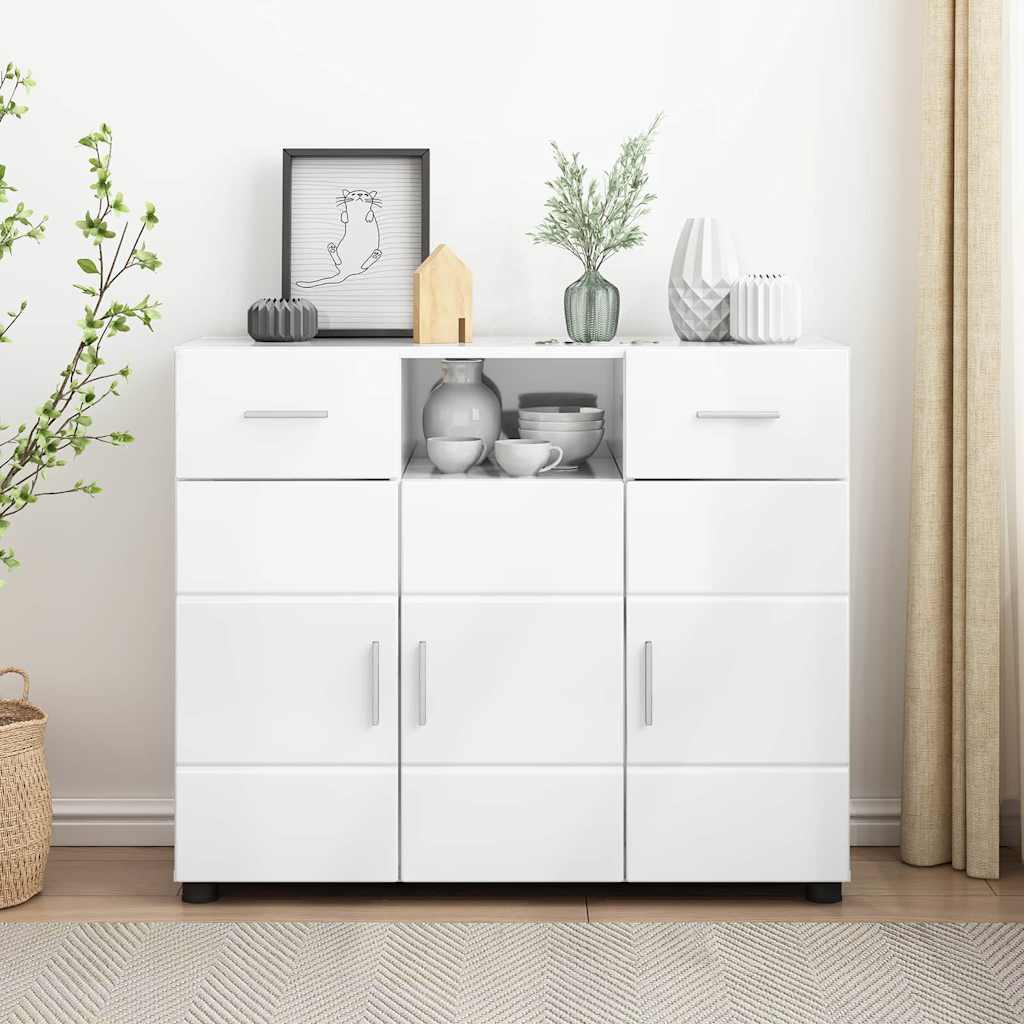 Credenza Bianco Lucido 88,5 X 30,5 X 73 Cm Legno Multistrato